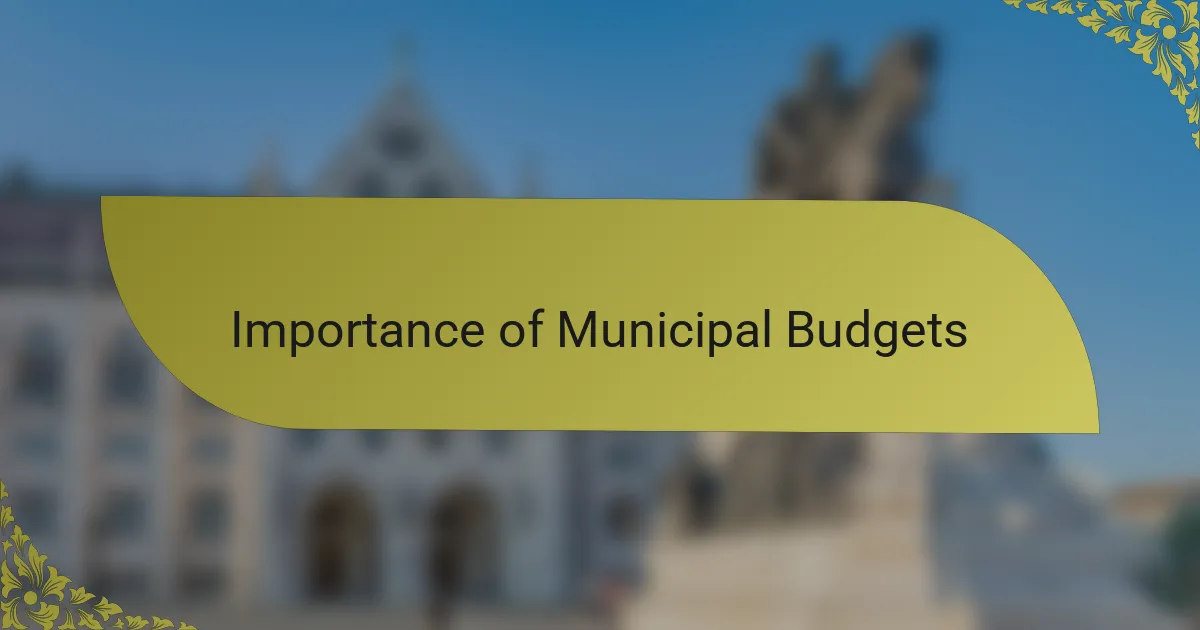 Importance of Municipal Budgets